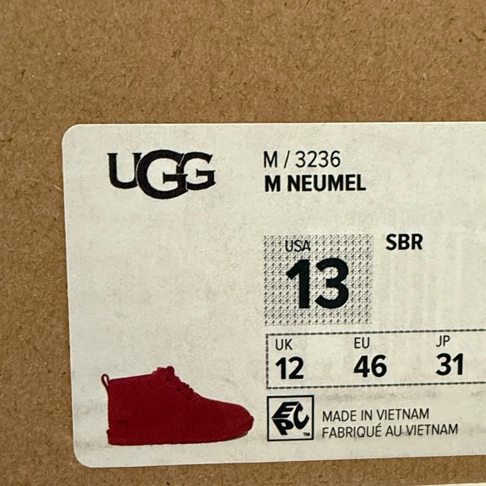 UGG Neumel Samba Red‎ Suede Wool Lined Lace Up Ankle Boots Men’s Size 10 NEW